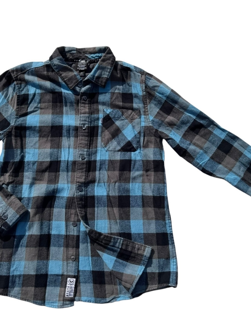 Shaun White Boys Large Blue & Black Plaid Cotton Button-Down Shirt
